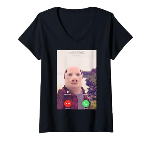 Damen John Pork Is Calling T-Shirt mit V-Ausschnitt Damen John Pork Is Calling T-Shirt mit V-Ausschnitt von John Pork Meme