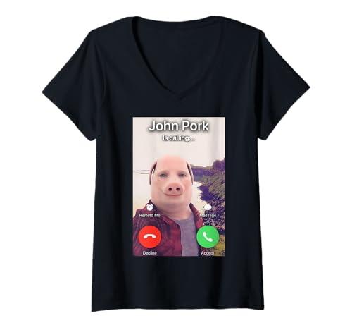 Damen John Pork Is Calling T-Shirt mit V-Ausschnitt Damen John Pork Is Calling T-Shirt mit V-Ausschnitt von John Pork Meme