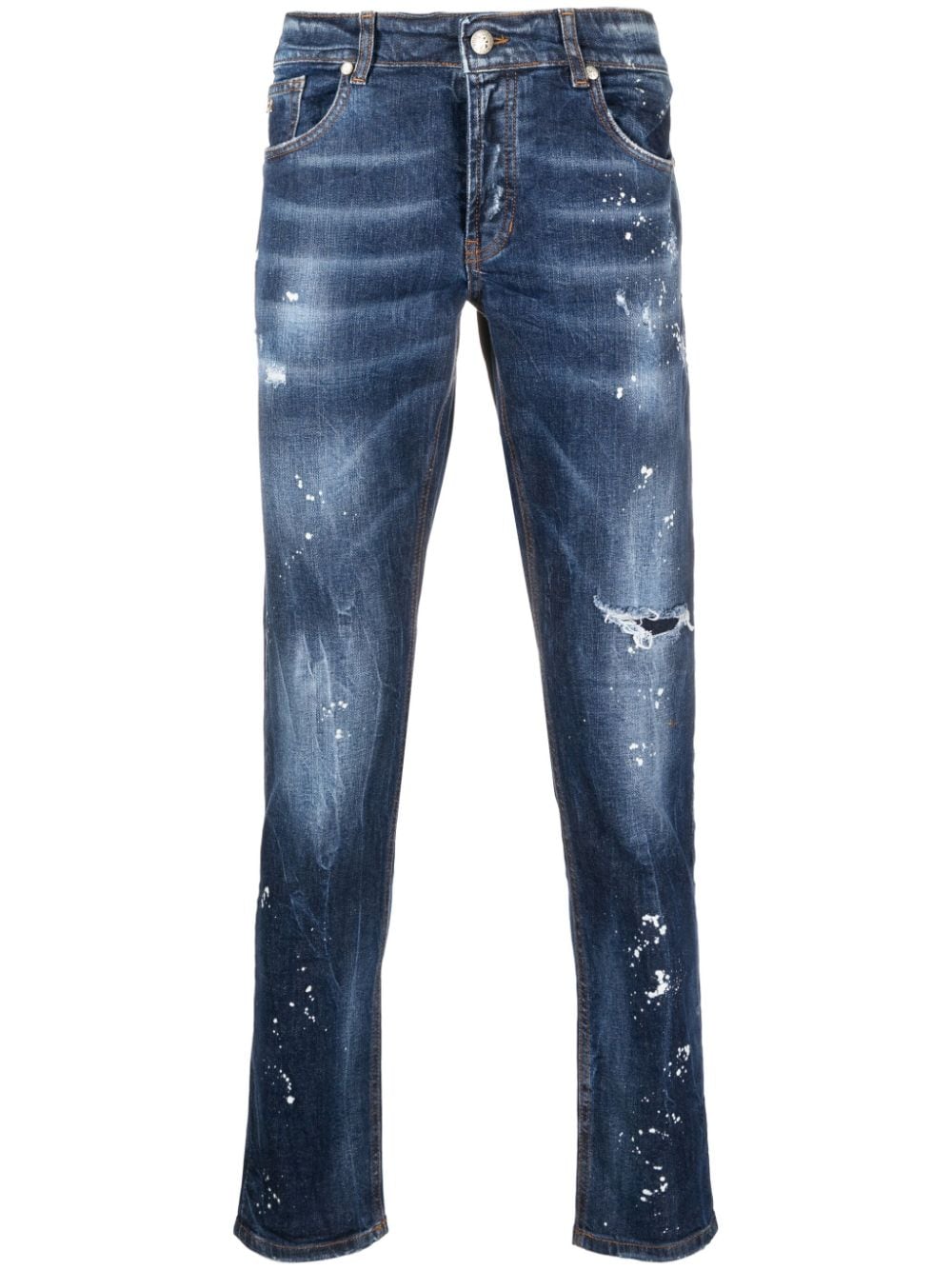 John Richmond Iggy Skinny-Jeans mit Farbklecksen - Blau von John Richmond