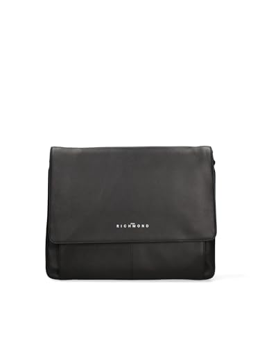John Richmond Umhängetasche für Herren aus echtem Leder, hergestellt in Italien, 32 x 38 x 10 cm, Schwarz , Einheitsgröße von John Richmond