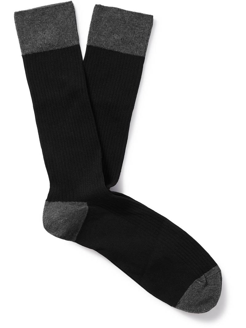 John Smedley - Cortland Colour-Block Ribbed Sea Island Cotton-Blend Socks - Men - Black - S von John Smedley