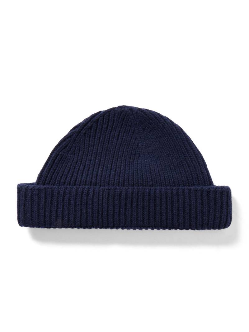John Smedley - Oram Ribbed Recycled-Cashmere and Merino Wool-Blend Beanie - Men - Blue von John Smedley