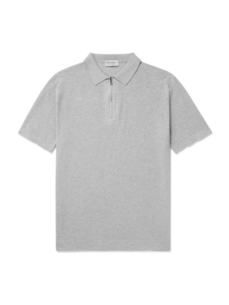 John Smedley - Sandbanks Sea Island Cotton Half-Zip Polo Shirt - Men - Gray - XL von John Smedley
