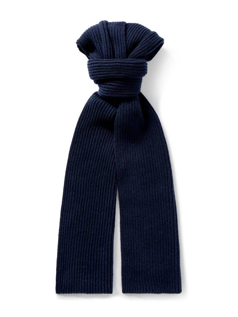 John Smedley - Stark Ribbed Recycled-Cashmere and Merino Wool-Blend Scarf - Men - Blue von John Smedley