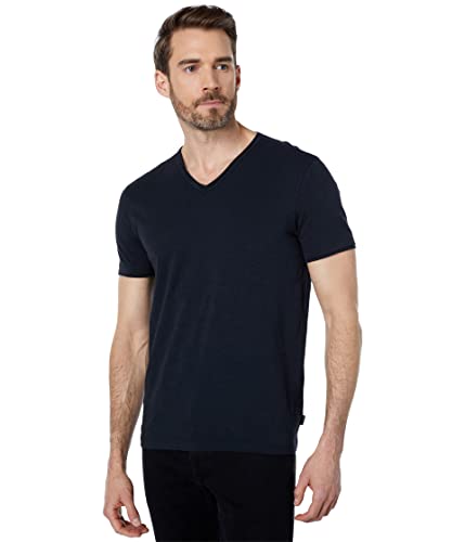 John Varvatos Herren Miles Kurzärmeliger Slub-v-Ausschnitt mit Geschnittenem Rand T-Shirt, Schwarz, Klein von John Varvatos