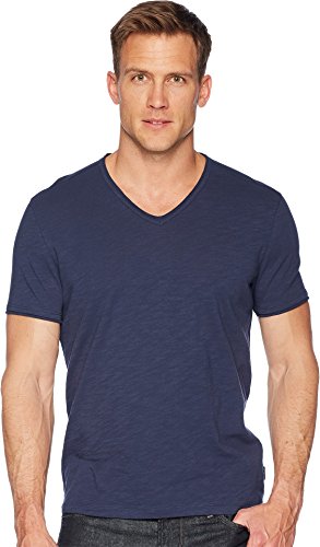 John Varvatos Herren Miles Kurzarm Slub V-Ausschnitt Mit Cut Raw Edge T-Shirt, Blau geölt, Mittel von John Varvatos