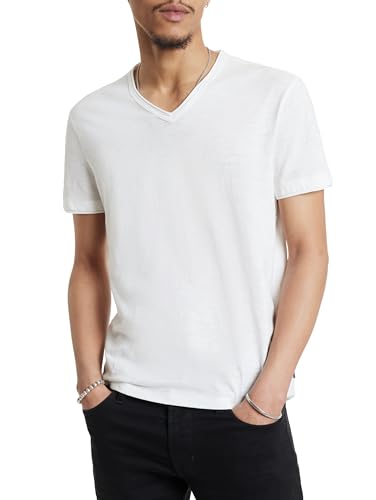 John Varvatos Herren Short Sleeve SLUB V-Neck with Cut RAW Edge T-Shirt, Salz, Mittel von John Varvatos