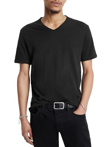 John Varvatos Herren Miles Kurzarm Slub V-Ausschnitt Mit Cut Raw Edge T-Shirt, schwarz, Mittel von John Varvatos