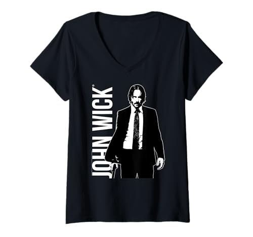 Damen John Wick Black and White Outline Action Movie T-Shirt mit V-Ausschnitt Damen John Wick Black and White Outline Action Movie T-Shirt mit V-Ausschnitt von John Wick