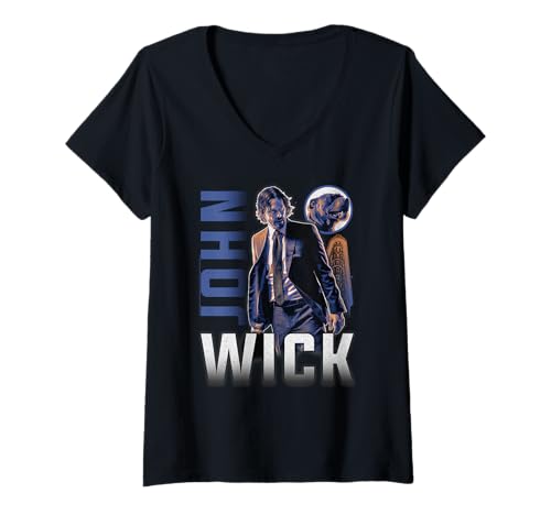 Damen John Wick Modern Logo with John and Dog Action Movie T-Shirt mit V-Ausschnitt Damen John Wick Modern Logo with John and Dog Action Movie T-Shirt mit V-Ausschnitt von John Wick