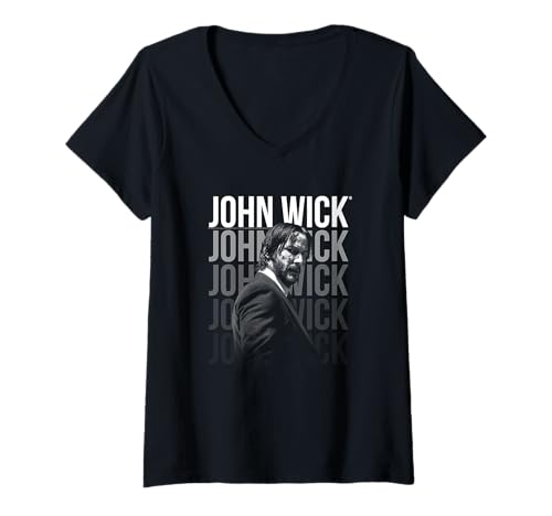 Damen John Wick Sich Wiederholendes Logo T-Shirt mit V-Ausschnitt von John Wick
