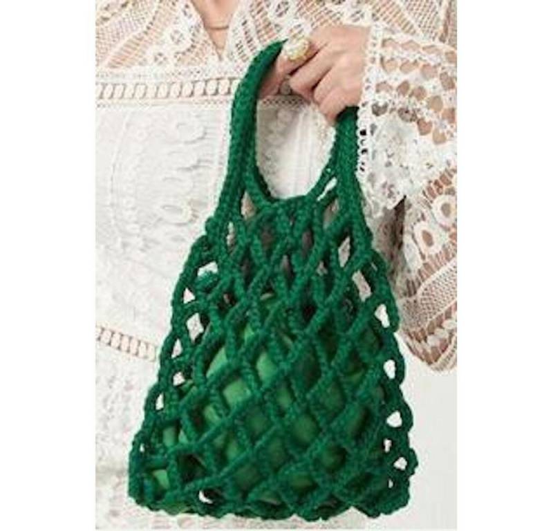 John&Ginger Handtasche Netzbeutel JG-SY2221 grün, Flechtoptik mit Innenbeutel von John&Ginger