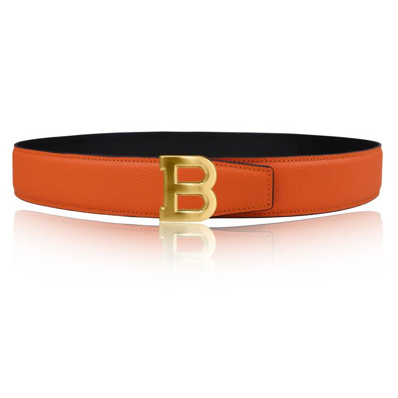 Handgemachter Ledergürtel in Orange 32Mm 1, 25" Oder 40 Mm 1, 57" Kalbsleder Wendegürtel Mit B Schnalle Als Personalisierte Gürtelschnalle von JohnKreationen