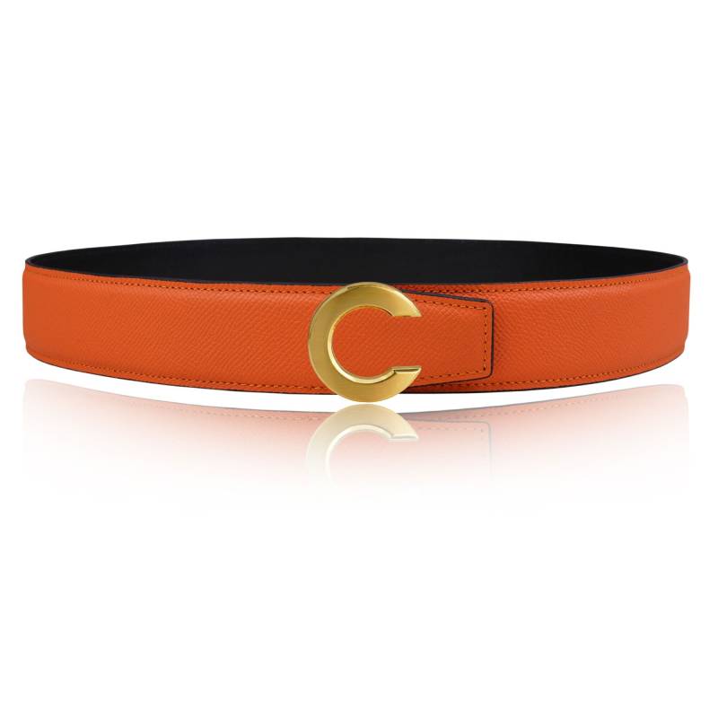 Handgemachter Ledergürtel in Orange 32Mm 1, 25" Oder 40 Mm 1, 57" Kalbsleder Wendegürtel Mit C Schnalle Als Personalisierte Gürtelschnalle von JohnKreationen