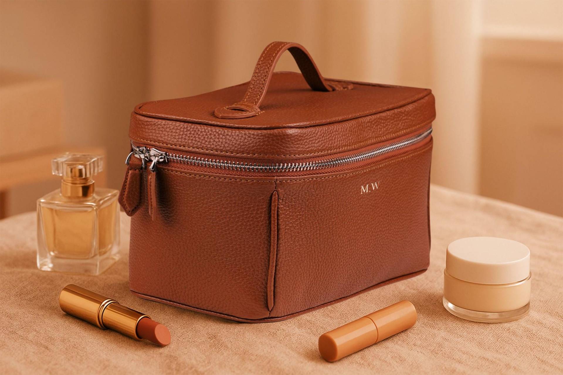 Monogramm Personalisierte Kosmetikkasten Aus Leder Als Kosmetiktasche | Handgemachter Kosmetikkoffer, Waschbares Innenfutter - Hochzeit von JohnKreationen