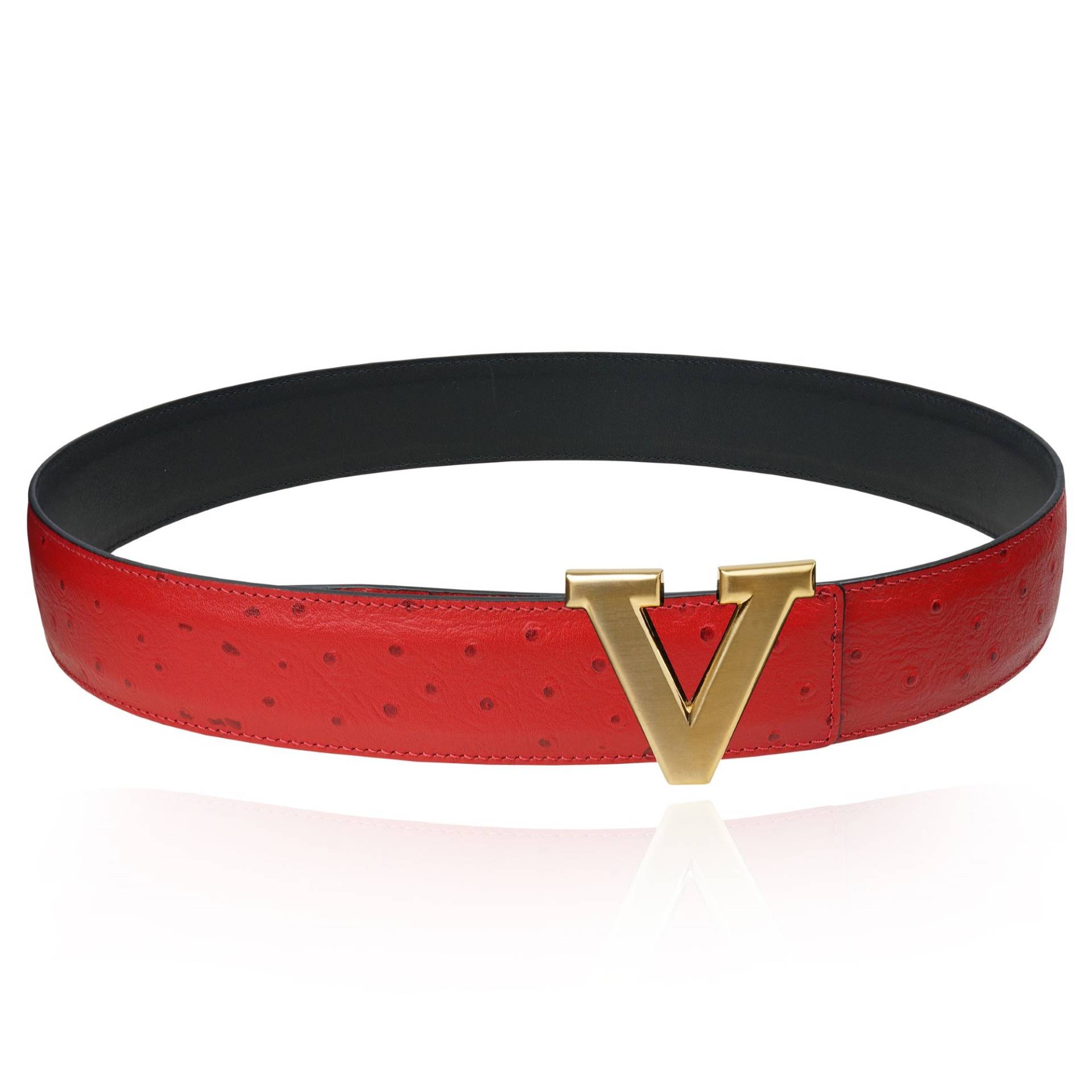 Wendegürtel Gürtel Straußenleder Rot 40 Mm 1, 5" Mit V-Schnalle Personalisierte Gürtelschnalle Weihnachtsgeschenk von JohnKreationen