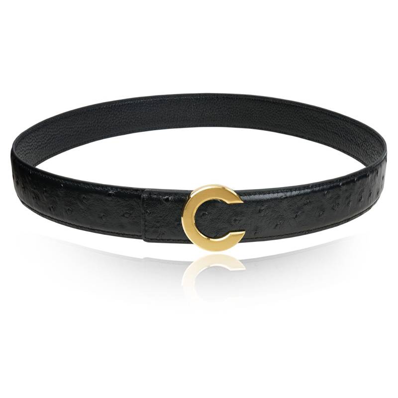 Wendegürtel Gürtel Straußenleder Schwarz 40 Mm 1, 5" Mit C-Schnalle Personalisierte Gürtelschnalle Weihnachtsgeschenk von JohnKreationen
