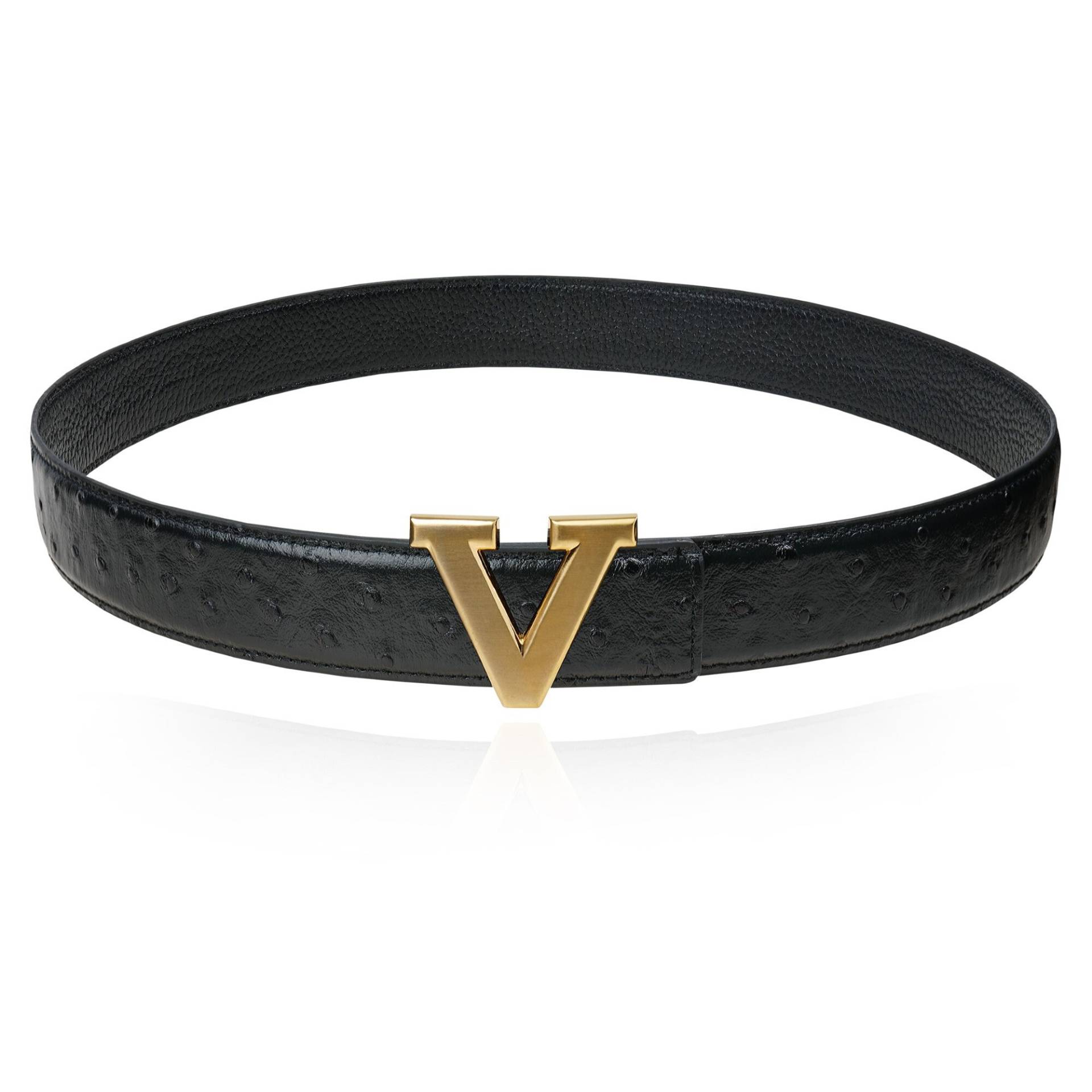 Wendegürtel Gürtel Straußenleder Schwarz 40 Mm 1, 5" Mit V-Schnalle Personalisierte Gürtelschnalle Weihnachtsgeschenk von JohnKreationen