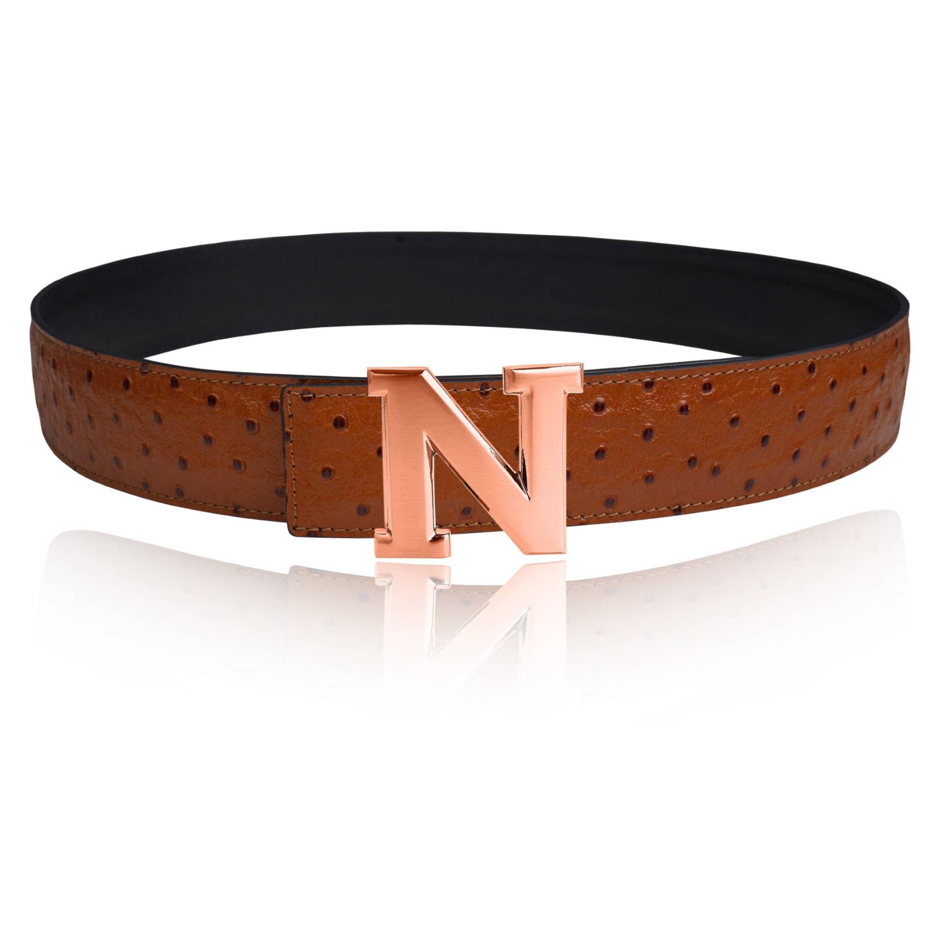 Wendegürtel Gürtel Straußleder Cognac 40 Mm 1, 5" Mit N-Schnalle Personalisierte Gürtelschnalle Weihnachtsgeschenk von JohnKreationen