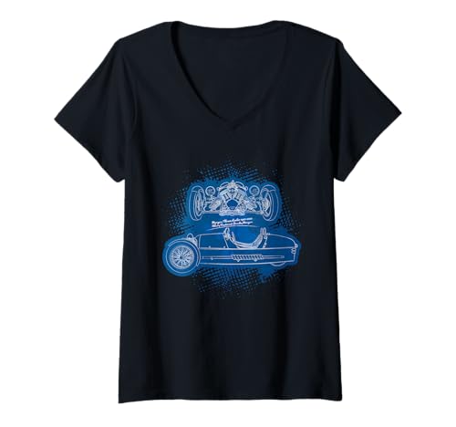 Damen Entwurf eines Morgan 3 Wheeler Retro-Rennwagens T-Shirt mit V-Ausschnitt Damen Entwurf eines Morgan 3 Wheeler Retro-Rennwagens T-Shirt mit V-Ausschnitt von Johnd.ch