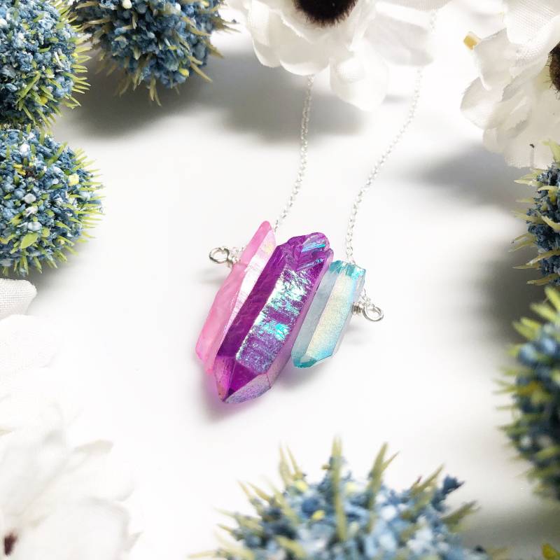 Bi Pride Flagge Kristall Kette Rosa Lila Blau Quarz Massive Sterling Silber Lgbtq Schmuck Queer Babe 17-19" Bi Pride Flagge Kristall Kette Rosa Lila Blau Quarz Massive Sterling Silber Lgbtq Schmuck Queer Babe 17-19" von JohnnaJoyDesigns