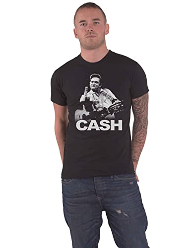 Johnny Cash Contrast Middle Finger offiziell Herren Nue Schwarz T Shirt von Johnny Cash
