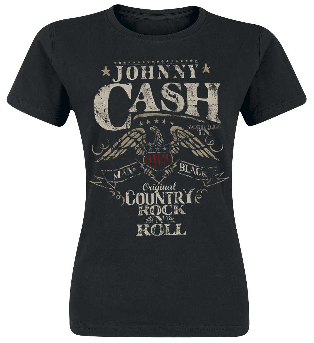 Johnny Cash - Rockabilly T-Shirt - Rock 'n' Roll - S bis XXL - für Damen - Größe S - schwarz  - Lizenziertes Merchandise! von Johnny Cash