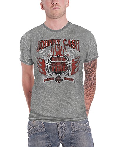 Johnny Cash T Shirt Distressed Ring of Fire Logo offiziell Herren Nue Grau von Johnny Cash