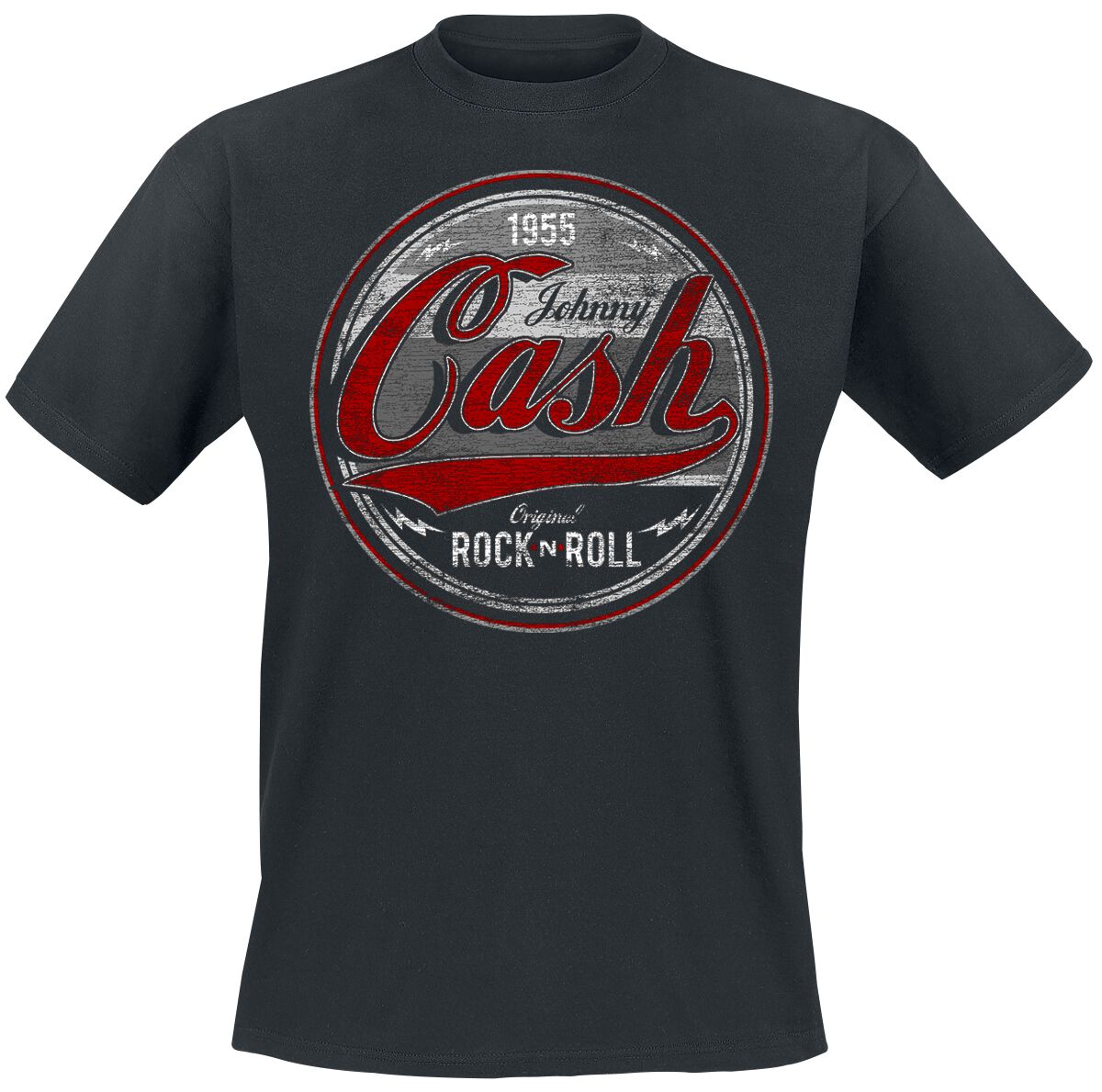 Johnny Cash T-Shirt - Original Rock n Roll Red/Grey - S bis 4XL - für Männer - Größe 4XL - schwarz  - Lizenziertes Merchandise! von Johnny Cash