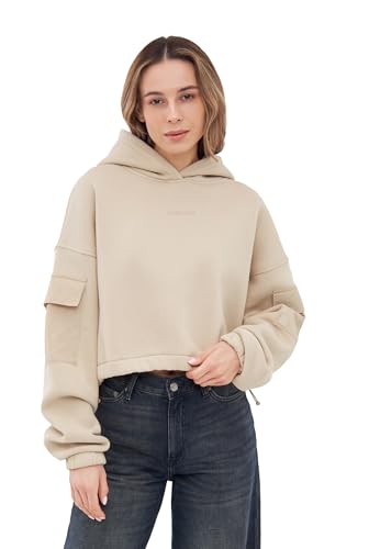 Johnny Urban Cropped Hoodie Damen & Herren Beige - Carly - Kurzer Kapuzenpullover mit Oversized Fit - Crop Pullover Sweatshirt mit Kapuze Kurz - Oversize von Johnny Urban