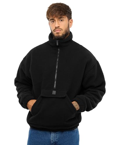 Johnny Urban Fleecepullover Herren Schwarz - Ruben - Pulli mit Reißverschluss - Half Zip Sweater aus Fleece - Warmer Oversized Troyer Mit Kängurutasche - Stehkragen von Johnny Urban