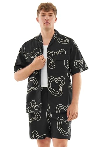 Johnny Urban Hemd Herren Kurzarm Schwarz - Spencer - Oversize Kurzarmhemd mit Print - Casual Shirt für Sommer, Strand, Festival - 100% Baumwolle - Leichtes Freizeithemd von Johnny Urban