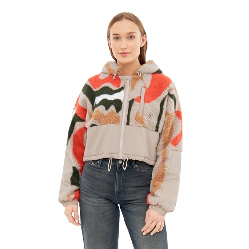 Johnny Urban Kurze Teddyjacke Damen & Herren Beige Print - Carey - Cropped Unisex Sherpa Fleecejacke für Herbst & Winter - Teddy Jacke Mit Kapuze - Warme Übergangsjacke von Johnny Urban