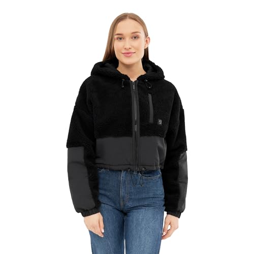 Johnny Urban Kurze Teddyjacke Damen & Herren Schwarz - Carey - Cropped Unisex Sherpa Fleecejacke für Herbst & Winter - Teddy Jacke Mit Kapuze - Warme Übergangsjacke von Johnny Urban