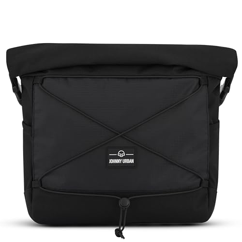 Johnny Urban Messenger Bag Herren Damen Schwarz - Dylan - Rolltop Schultertasche mit abnehmbaren Schultergurt - Zubehör für Travel Outdoor Camping Rucksack - Viele Taschen & Fächer von Johnny Urban