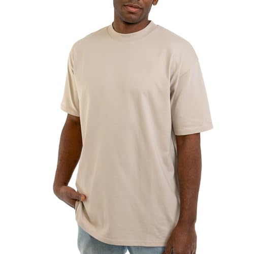 Johnny Urban Oversized Tshirt Herren & Damen Beige - Sammy - Heavy Basic Kurzarm T-Shirt Oversize - Enganliegender Kragen - Unisex - 100% Baumwolle - Einfarbig von Johnny Urban