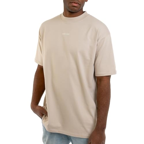 Johnny Urban Oversized Tshirt Herren & Damen Beige - Sammy - Heavy Basic Kurzarm T-Shirt Oversize - Enganliegender Kragen - Unisex - 100% Baumwolle - Einfarbig von Johnny Urban