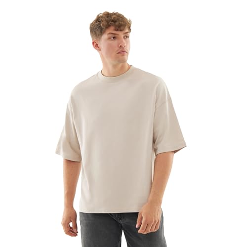 Johnny Urban Oversized Tshirt Herren & Damen Beige - Vic - Heavy Cotton Basic T-Shirt Oversize - Boxy Streetwear Fit - Halbarm Shirt Unisex - 100% Baumwolle - Einfarbig von Johnny Urban