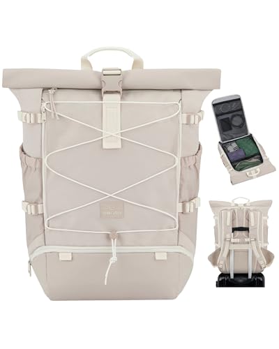 Johnny Urban Reiserucksack Damen & Herren Beige - Allen Travel L - 37L Rolltop Rucksack Groß Handgepäck - Idealer Backpack für Reisen Ausflüge Trips - Wasserabweisend von Johnny Urban