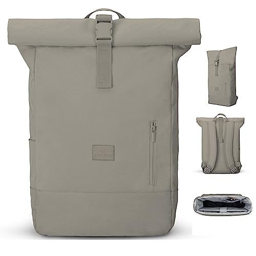 Johnny Urban Rolltop Rucksack Damen & Herren Desert Grey - Robin Large - Tagesrucksack mit 16 Zoll Laptopfach - Recyceltes PET - 18-22L - Wasserabweisend von Johnny Urban