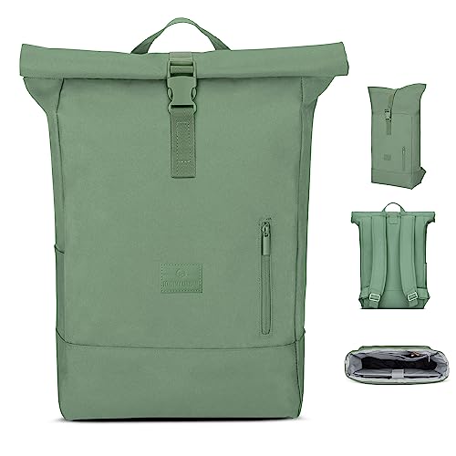 Johnny Urban Rolltop Rucksack Damen & Herren Sage Green - Robin Large - Tagesrucksack mit 16 Zoll Laptopfach - Recyceltes PET - 18-22L - Wasserabweisend von Johnny Urban