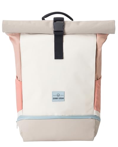 Johnny Urban Rucksack Damen & Herren Beige Rosa - Allen Medium - Rolltop Mit Laptopfach für Uni Fahrrad Business - 15L - Nachhaltig - Wasserabweisend von Johnny Urban