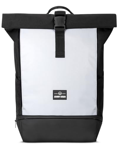 Johnny Urban Rucksack Damen & Herren Schwarz Reflektierend - Allen Medium Reflective - Rolltop Mit Laptopfach für Uni Fahrrad Business - 15L - Wasserabweisend von Johnny Urban