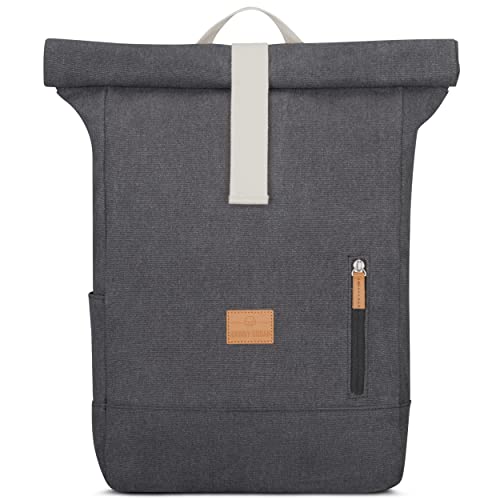 Johnny Urban Rolltop Rucksack Damen & Herren Schwarz Anthrazit - Adam Large - 16" Laptop Fach - Robustes Baumwoll Canvas - Wasserabweisend von Johnny Urban