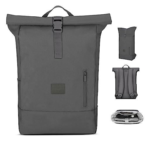 Johnny Urban Rolltop Rucksack Damen & Herren Dunkelgrau - Robin Large - Tagesrucksack mit 16 Zoll Laptopfach - Recyceltes PET - 18-22L - Wasserabweisend von Johnny Urban