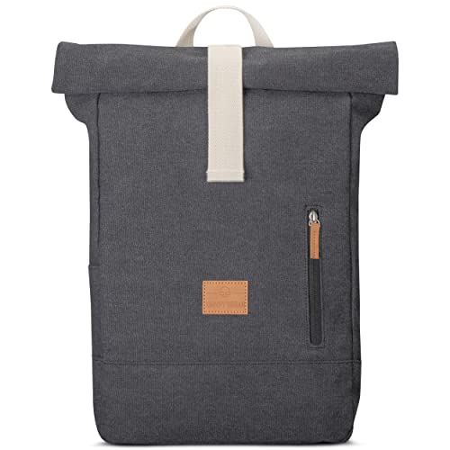 Johnny Urban Rucksack Damen & Herren Grau - Adam Medium - Rolltop Mit Laptopfach für Uni Business Schule - 15L - Baumwoll Canvas - Wasserabweisend von Johnny Urban