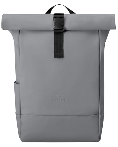 Johnny Urban Rucksack Damen & Herren Grau - Harvey Medium - Rolltop Mit Laptopfach für Uni Business City - 15L - Matte PU Beschichtung - Wasserabweisend von Johnny Urban