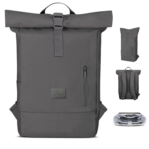 Johnny Urban Rucksack Damen & Herren Grau - Robin Medium - Rolltop Mit Laptopfach für Uni Business Fahrrad - 15L - Nachhaltig - Wasserabweisend von Johnny Urban