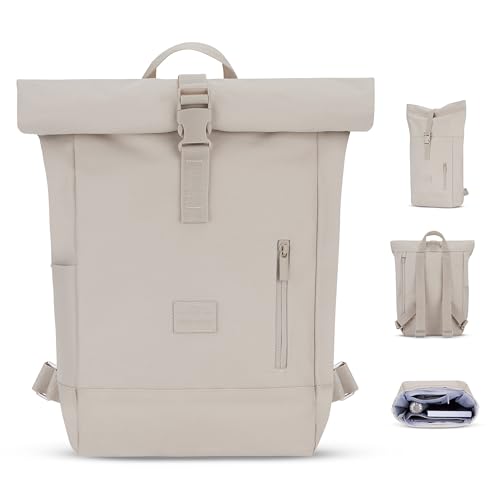 Johnny Urban Rucksack Damen & Herren Klein Beige - Robin Small - Kleiner Rolltop Daypack mit 12 Zoll Laptopfach - Tagesrucksack für Uni City Business - Wasserabweisend von Johnny Urban