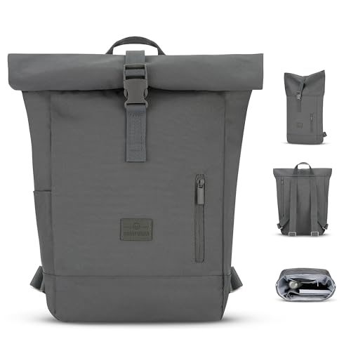 Johnny Urban Rucksack Damen & Herren Klein Grau - Robin Small - Kleiner Rolltop Daypack mit 12 Zoll Laptopfach - Tagesrucksack für Uni City Business - Wasserabweisend von Johnny Urban